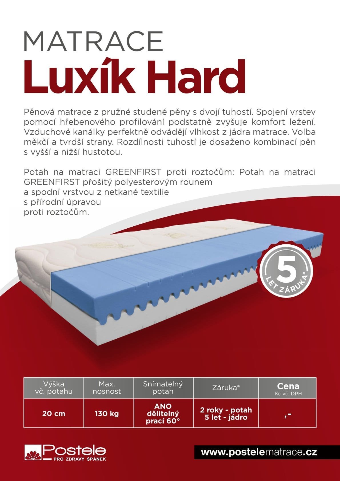 Matrace ze studené pěny s dvojí tuhostí LUXÍK HARD - Obrázek 2